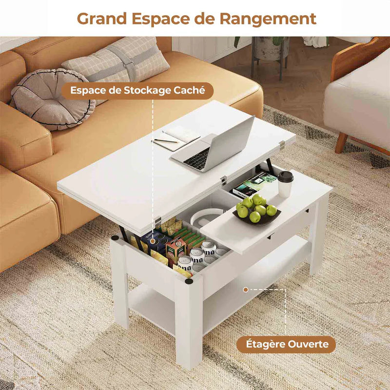 Table Basse Relevable et Rangement