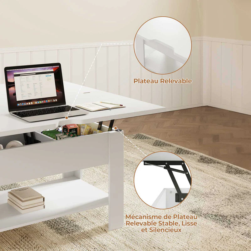 Table Basse Relevable et Rangement