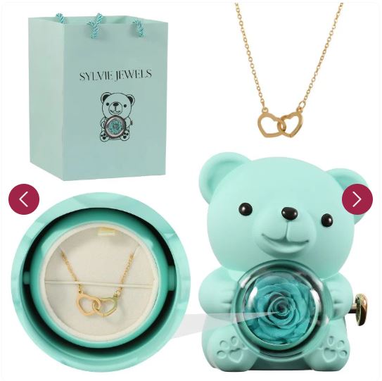 Ourson Rose Eternelle et Collier Sylvie Jewels