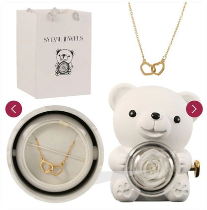 Ourson Rose Eternelle et Collier Sylvie Jewels