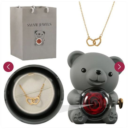 Ourson Rose Eternelle et Collier Sylvie Jewels