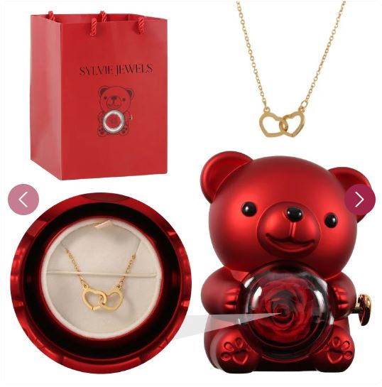 Ourson Rose Eternelle et Collier Sylvie Jewels